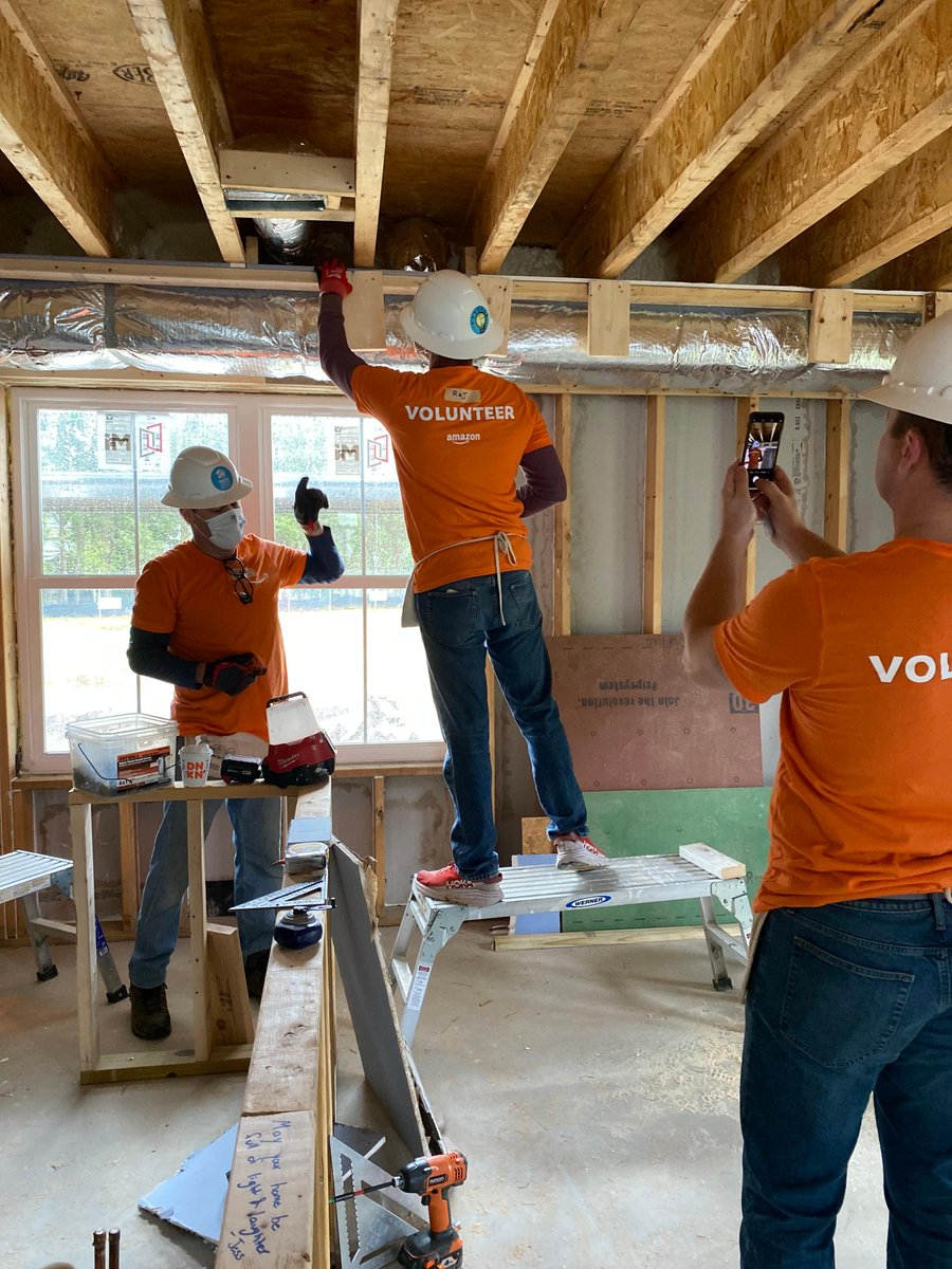 We had a great group out from Amazon Web Services (AWS) on our Groveton sites. We appreciate their hard work with caulking and other tasks to prepare us for insulation and drywall. Together, we can build communities where families can afford to live, work, and thrive 💙🏡💚