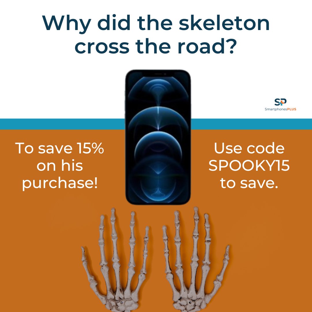 CashForDevice's tweet image. It's spooky season, let the skeletons take charge! Head into SmartphonesPLUS or shop online and save 15%. Use code SPOOKY15 online to save.

#SmartphonesPLUS #wirelessindustry #halloweendeals #trickortreat #cedarrapids #iowacity