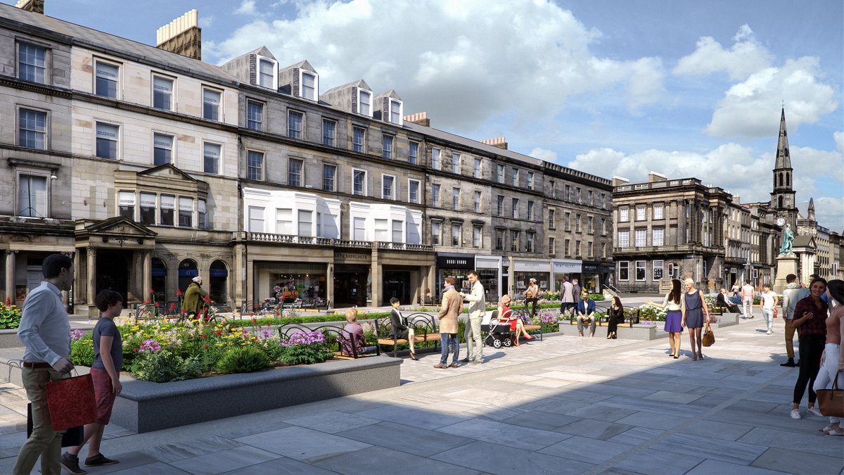 Edinburgh_CC's tweet photo. Brand new images of how a transformed George Street could look are now live - take a look! The latest design stage has been reached in the project to create a people-friendly area, where people can walk, cycle, shop and spend time. Find out more 👉 https://t.co/H2SK3OaGwg https://t.co/XYqwpubzix