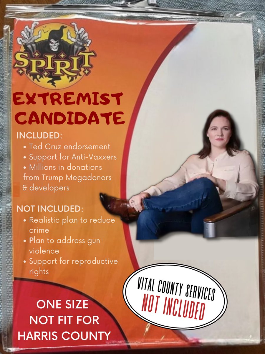 TeamHidalgoHQ's tweet photo. Can’t believe that Spirit Halloween sells an @AlexMealer4HCTX costume https://t.co/YgrFkHmyLC