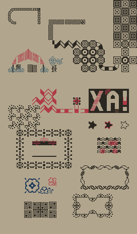 iconolocode's tweet photo. Pixel art versions of historical modular metal type ornaments. Using here as a "paper letterpress emulator" the lvllvl editor which is intended for retro #textmode. I'm still expanding it and researching fleuron type specimens. Thinking about including some old dingbats too. https://t.co/RfQwycp5oX