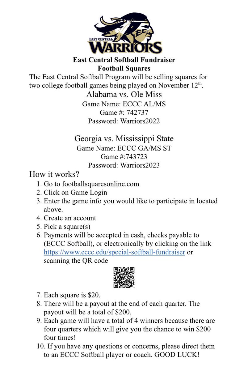 ECCCSoftball's tweet photo. Want a chance to win some money and support ECCC softball?!?!? 🥎 

https://t.co/Ot99N9s2M7 https://t.co/gbkxqzUPjV