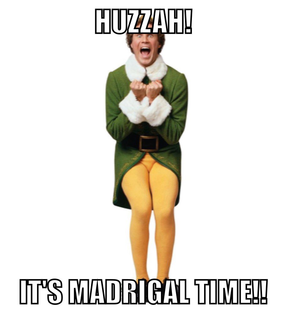 Tickets for the Annual Madrigal Dinner are on sale beginning 11/1. Tickets are $25 and the event will be held on December 15-16. Ticket order forms were mailed home to all students’ families this week. #huzzah