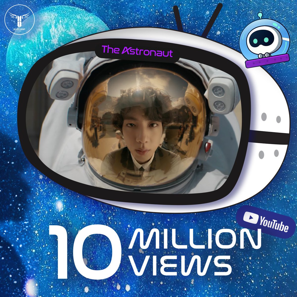 USBTSARMY's tweet photo. [HYBE LABELS | YouTube]

진 (Jin) 'The Astronaut' Official MV has surpassed 10 million views!🧑‍🚀

🔗https://t.co/IC6rGXS8IF

#Jin #TheAstronaut https://t.co/suDsKjtJaZ