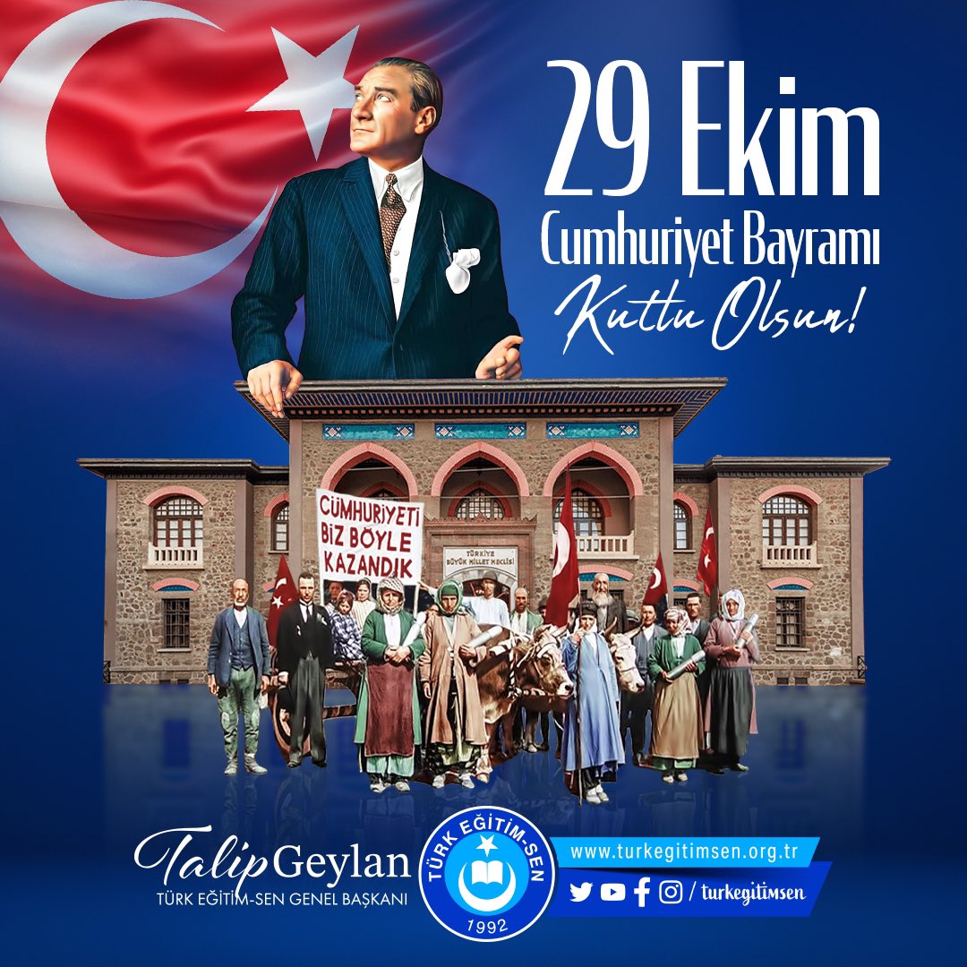 BAYRAMIMIZ KUTLU OLSUN.
Andolsun;
Türkiye sevdalısı Türk eğitimcileri olarak, Cumhuriyet’e ve Cumhuriyet’in kazanımlarına sahip çıkmaya devam edeceğiz!
Başöğretmenimiz Mustafa Kemal Atatürk ve kahraman yol arkadaşlarını minnet ve dualarla anıyoruz.
Emanet, emin ellerde…
#29Ekim