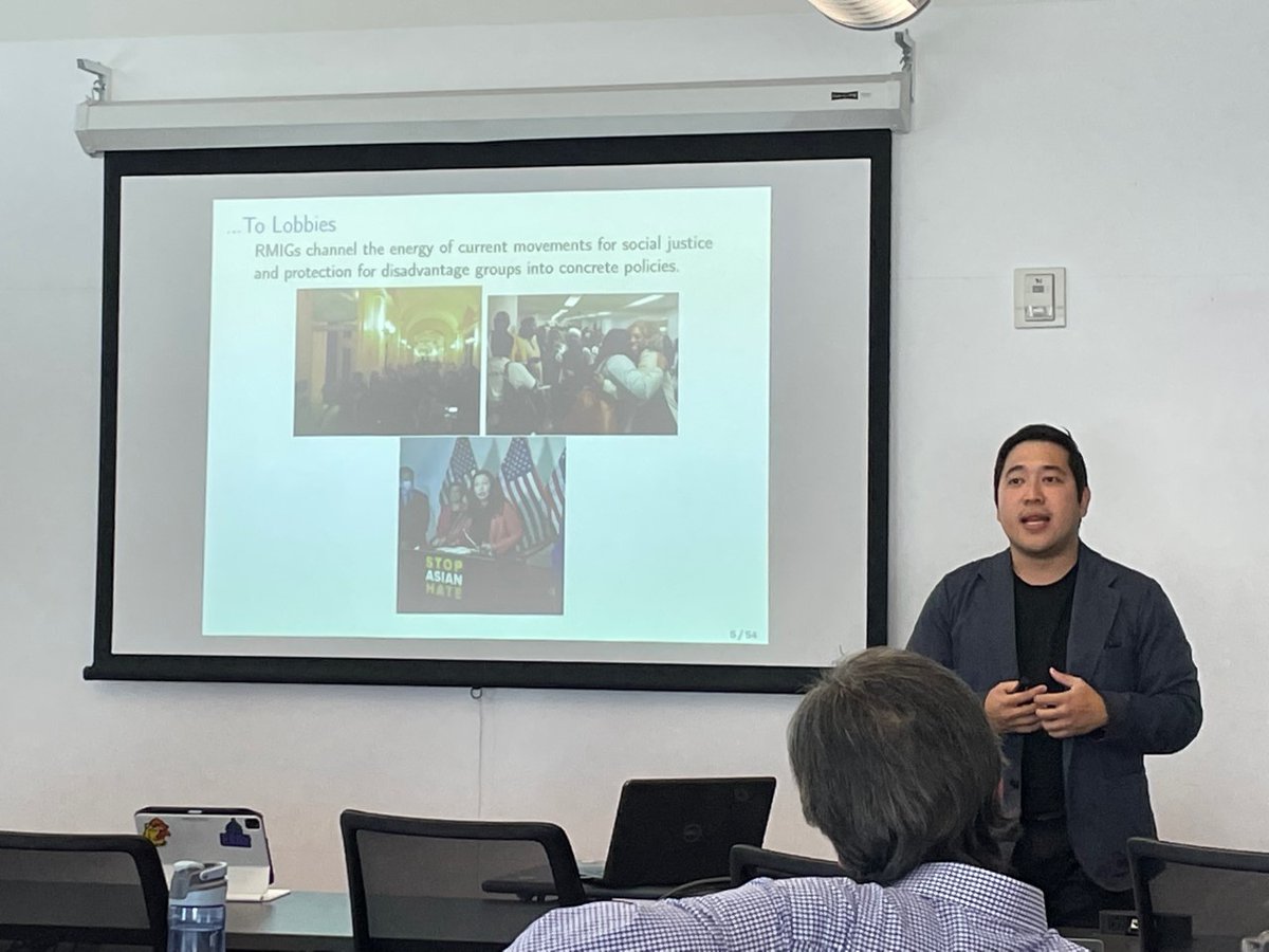 Excited to see <a href="/NhatDangDo1/">Nhat-Dang Do</a>  (professor at Trinity College, UCSD alumn) present his excellent research on RMIGs (racial minority interest groups) at Arizona State's Kopf Conference, "Puentes: Bridging American Politics' Interest Group and Institutions Research."