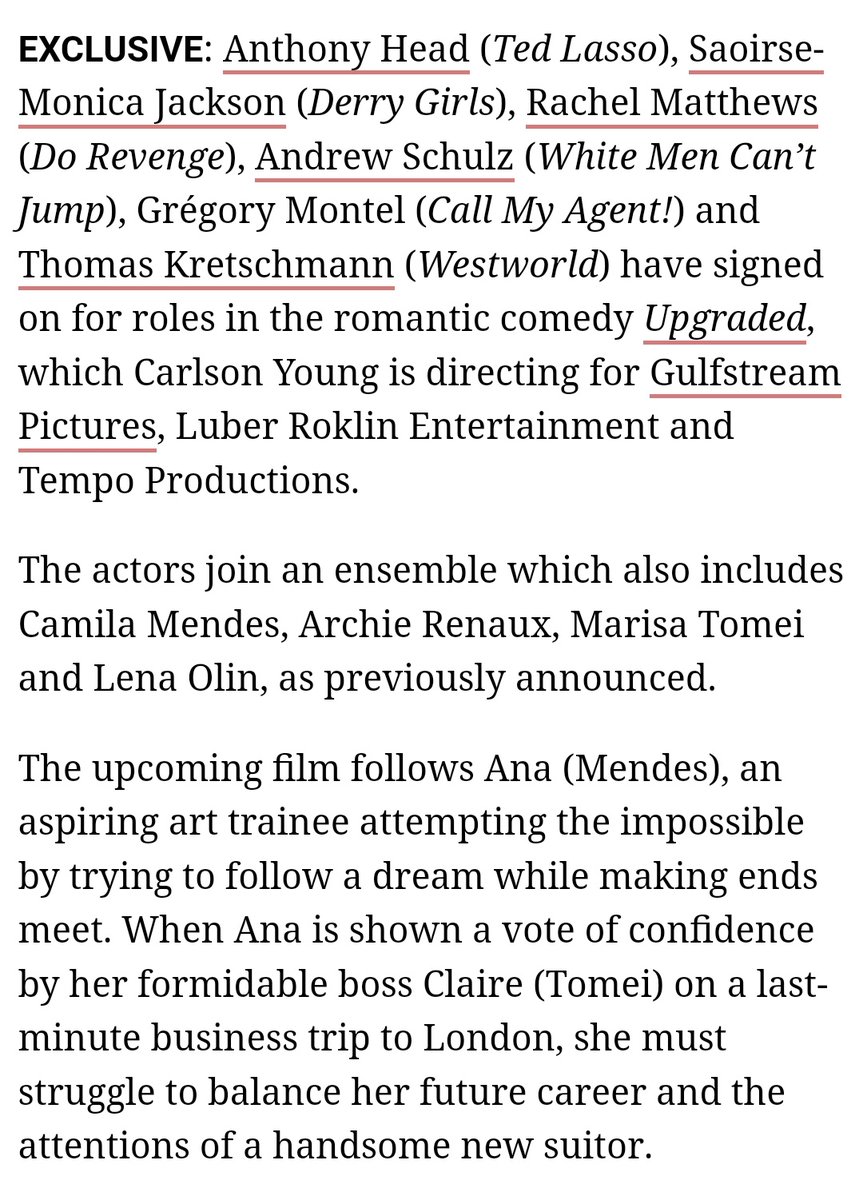 wow, the cast for upgraded starring camila mendes &amp; archie renaux is just chef's kiss...REAL rom coms are back!
