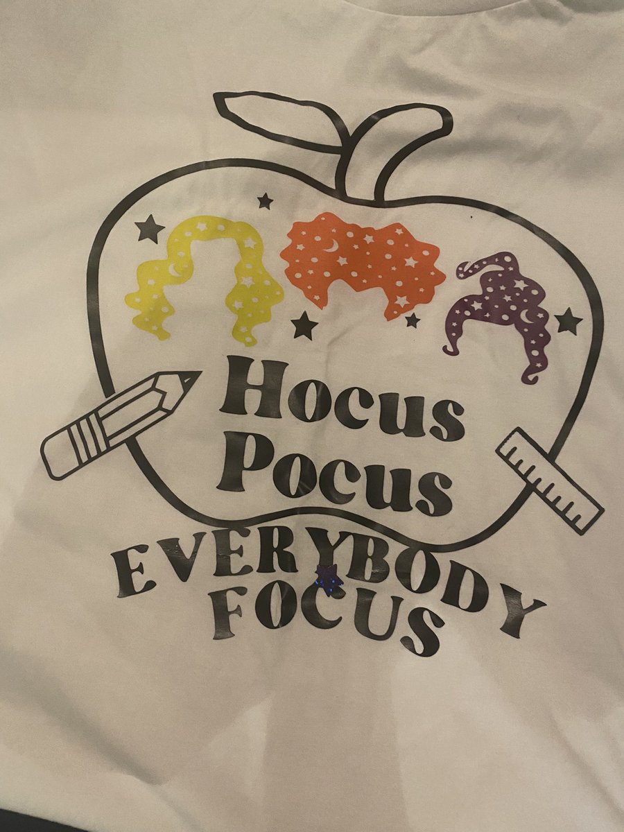 MrsDaniMcNulty's tweet photo. Could there be a more appropriate t-shirt for our Halloween Fun Day at school today?! 🤪🎃👻 #hocuspocuseverybodyfocus https://t.co/JrgwZ1N4p5