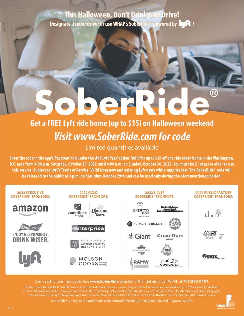 Together with @coronausa, we are partnering again with @lyft & @wrap_org to provide safe rides home for adults celebrating Halloween in the metro-Washington area. Keep conscious consumption and safety a priority throughout the weekend and enjoy responsibly.