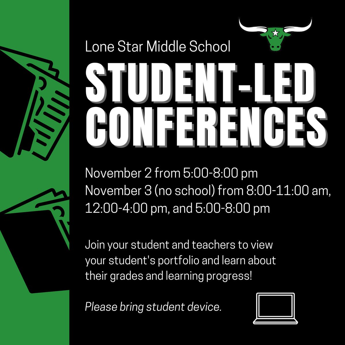 lonestarmiddle's tweet photo. Student-led conferences are coming up soon! Check out the details below. #WeAreNampa https://t.co/5bwDkjTjvo