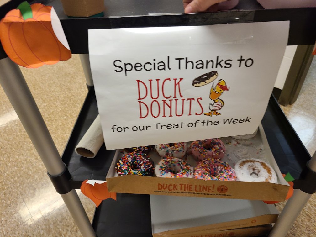 ColpoAmanda's tweet photo. It’s Friday! That means the Norton Coffee Cart is out and about delivering coffee and @DuckDonuts treats to our amazing staff!  @NortonPrincipal @NortonCougars @JCPS_ECE #backpackofskills #coffeecartfridays https://t.co/SZ9RFmSEgt
