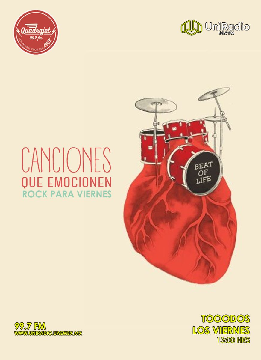 UniRadio997FM's tweet photo. #Rock para hoy, @nxtor te trae una selección de canciones para emocionarnos ya que es viernes y queremos disfrutar del #FinDe
Acompáñanos por el #997FM, ya inicia #Quadrajet
#UniRadioVaConmigo
#SomosUAEMéx 💚 💛 https://t.co/BqSizHickk