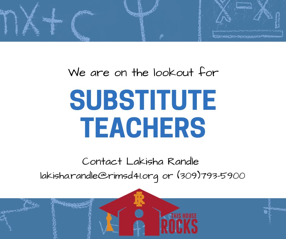 ✏️SUBSTITUTE TEACHERS NEEDED! Interested candidates do not need to complete an application. Candidates who have a valid substitute license in the state of IL, a background check, and a full physical can contact Lakisha Randle to get the paperwork completed!