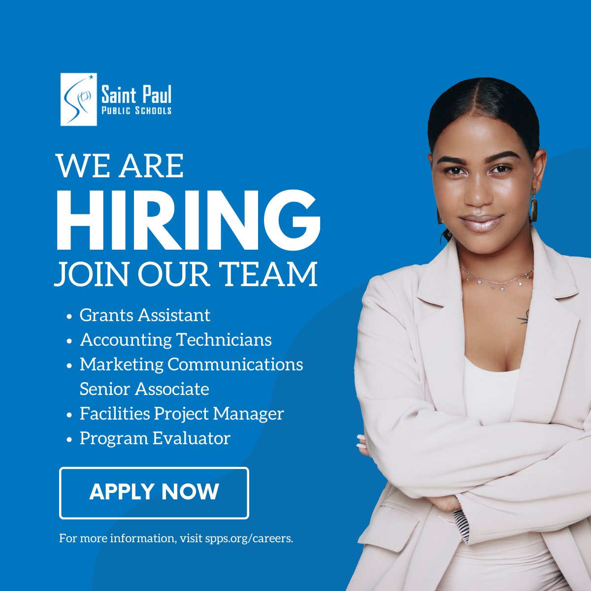 SPPS_News's tweet image. Saint Paul Public Schools is looking for motivated and dynamic professionals to join our team. These positions are based in our administrative offices in a variety of internal departments. Learn more and apply at spps.org/careers.

#TeamSPPS