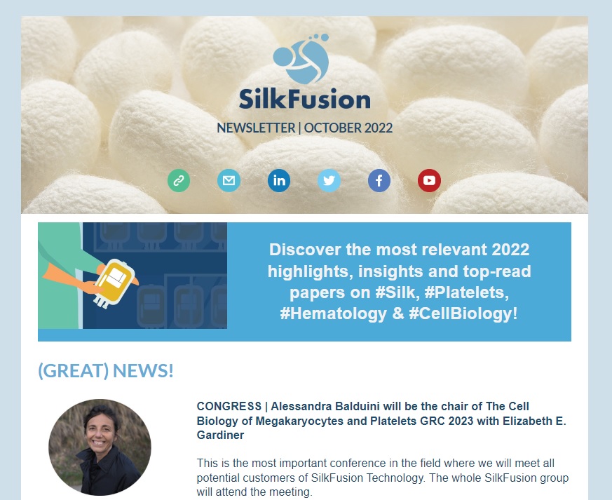 SilkFusion H2020 Project (@silkfusioneu) on Twitter photo We’ve just released our sixth newsletter! Discover the most relevant 2022 highlights, insights and top-read #papers on #Silk, #Platelets, #Hematology & #CellBiology! bit.ly/3sDodzW #bloodresearch #SilkFusion <a href="/silkfusionEU/">SilkFusion H2020 Project</a> We’ve just released our sixth newsletter! Discover the most relevant 2022 highlights, insights and top-read #papers on #Silk, #Platelets, #Hematology & #CellBiology! bit.ly/3sDodzW #bloodresearch #SilkFusion <a href="/silkfusionEU/">SilkFusion H2020 Project</a>
