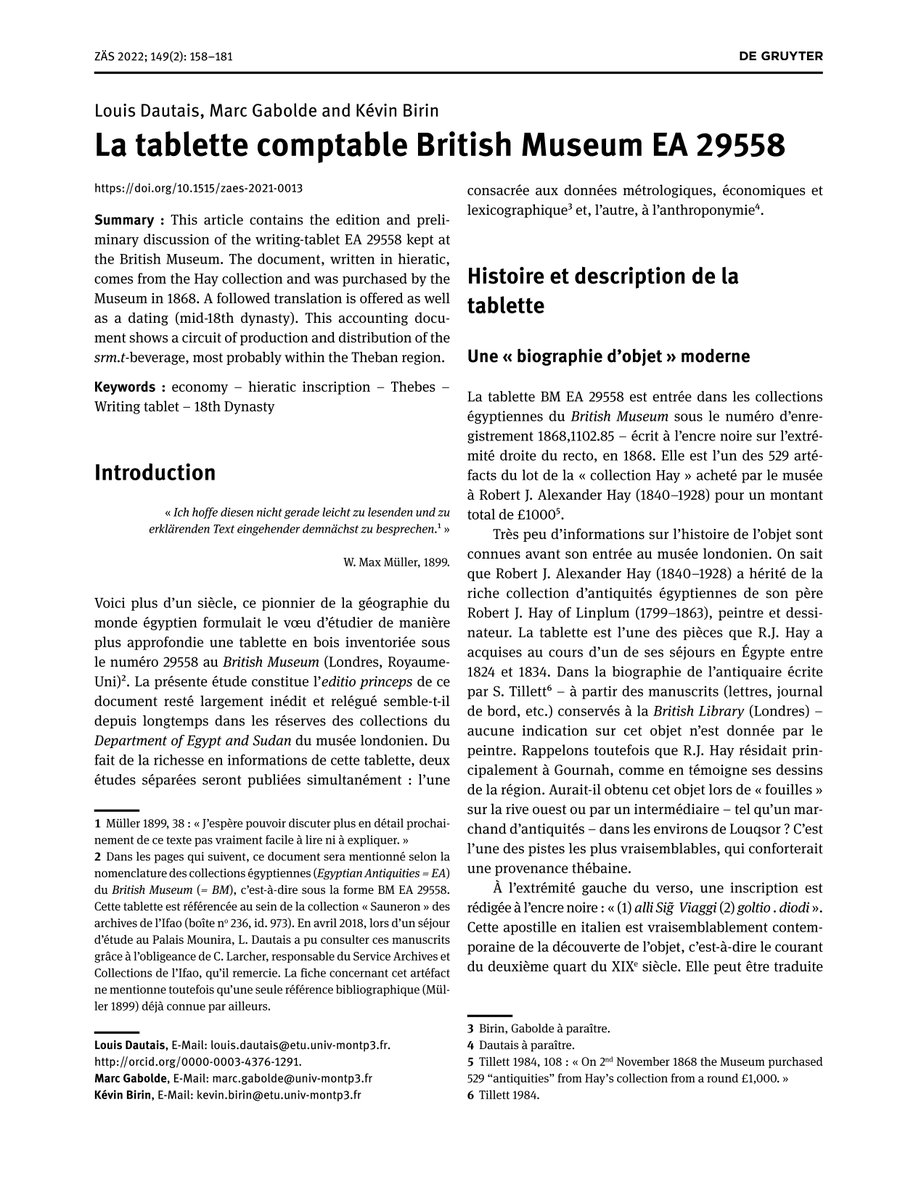 LDautais's tweet image. 1/🥳So excited to announce the publication of my article, written w. M. Gabolde &amp;amp; K. Birin, which bringing the 1st translation of a wooden writing-tablet kept in the @britishmuseum since... 1868! 😱
Thanks @ilonareg for giving us the freedom to study and publish this document 😊
