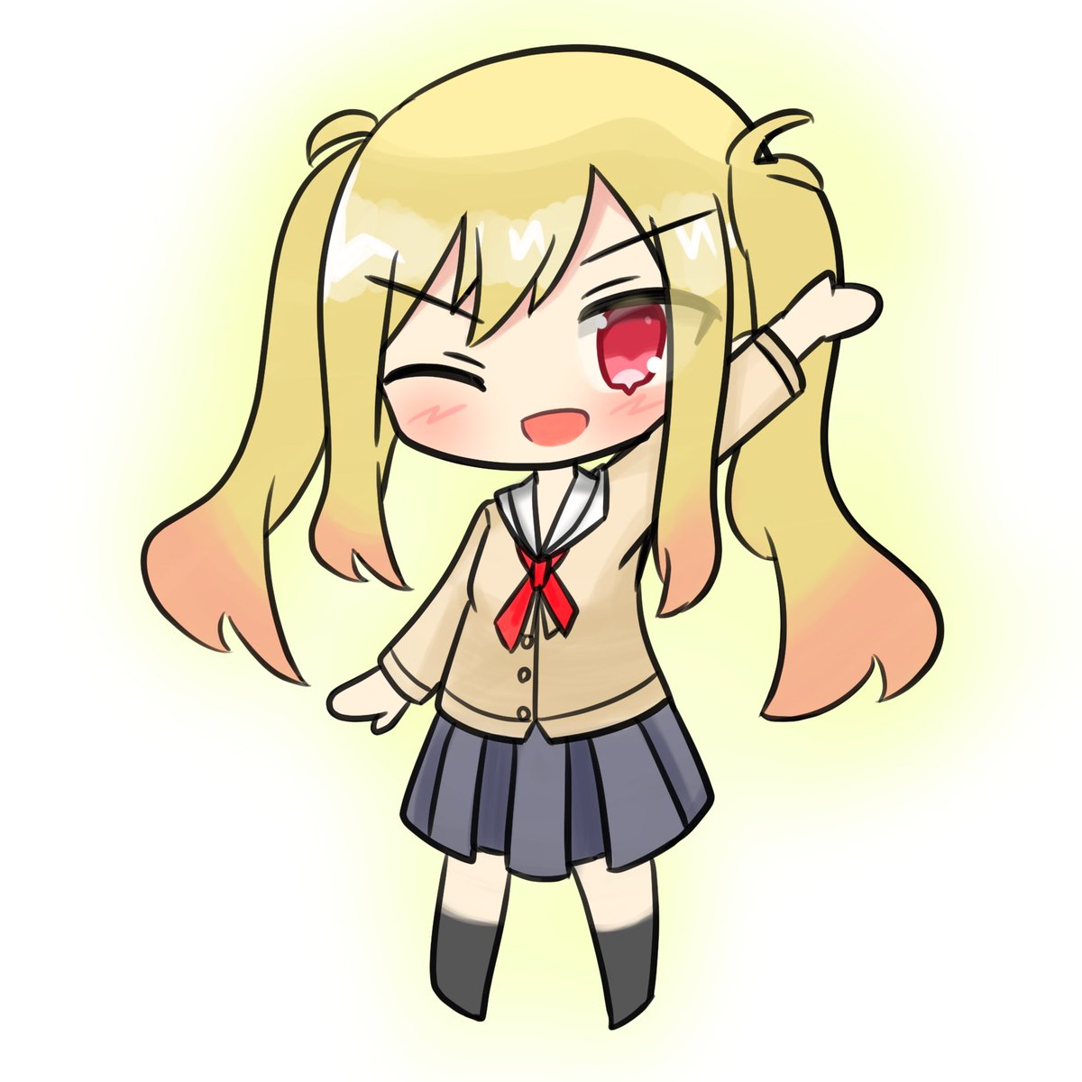 1girl solo one eye closed chibi blonde hair school uniform twintails  illustration images