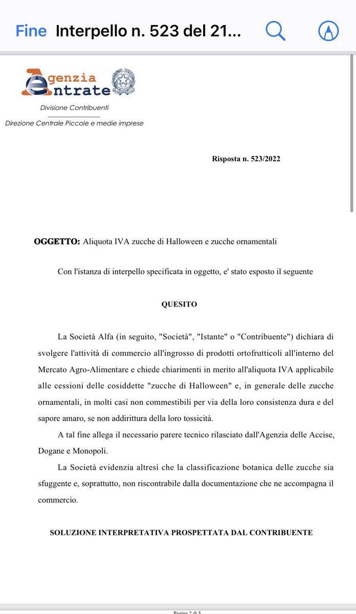 lorerondelli's tweet photo. Interpello di 5 pagine sul regime iva da applicare alle #zucche. Pensavo fosse uno scherzo di #Halloween https://t.co/73z3lt1KQ0