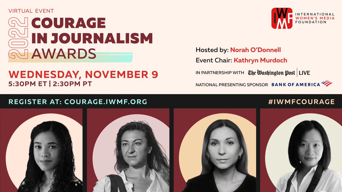 Just 12 days until our Virtual #IWMFCourage in Journalism Awards! Are you coming? Join us to celebrate women journalists committed to reporting authoritarian crackdowns and human rights abuses around the world. Register for free at courage.iwmf.org!