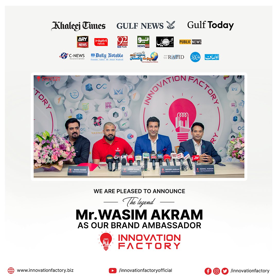 PayPlusOfficial's tweet photo. The moment everyone has been waiting for has arrived.🥳
Innovation Factory is proud to announce the major collaboration with "The Sultan of Swing," Mr. Wasim Akram. As an International &amp; Global #brandambassador for Innovation Factory. #TrendingNow #BigNews #WasimAkram #Collab https://t.co/ZCnXRhpcds