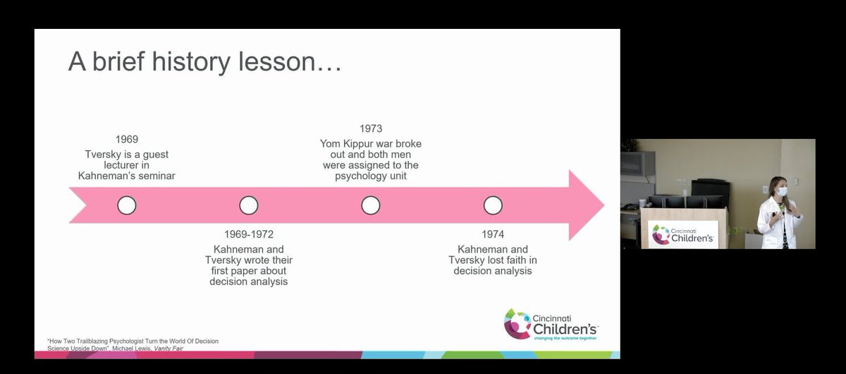 Watching Dr. Sara Touzinsky give an incredible Farrell Rounds about cognitive biases and heuristics. Incredible and compelling. Our residents are so talented! @CincyPedsRes