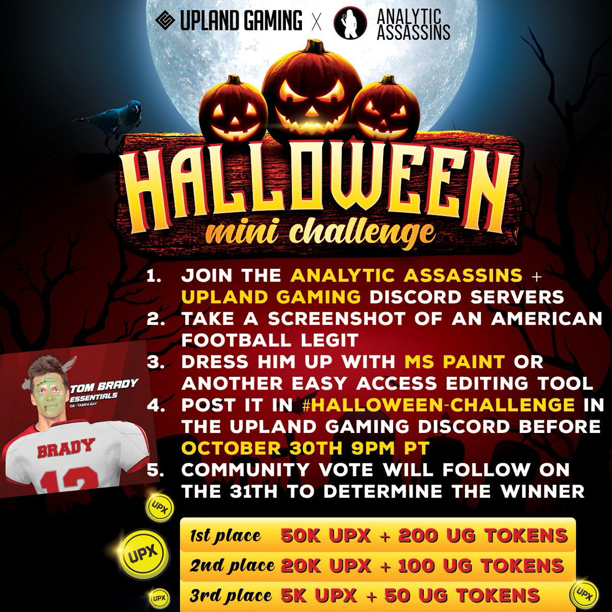 DeSjaakDesign's tweet photo. @UplandGaming &amp; Analytic Assassins join for an Upland Halloween mini challenge! Join our servers and win UPX!

Upland Gaming server: https://t.co/hBzRT56CVB
Analytic Assassins server: https://t.co/3NzH5OClso https://t.co/DSZt4I3hN1