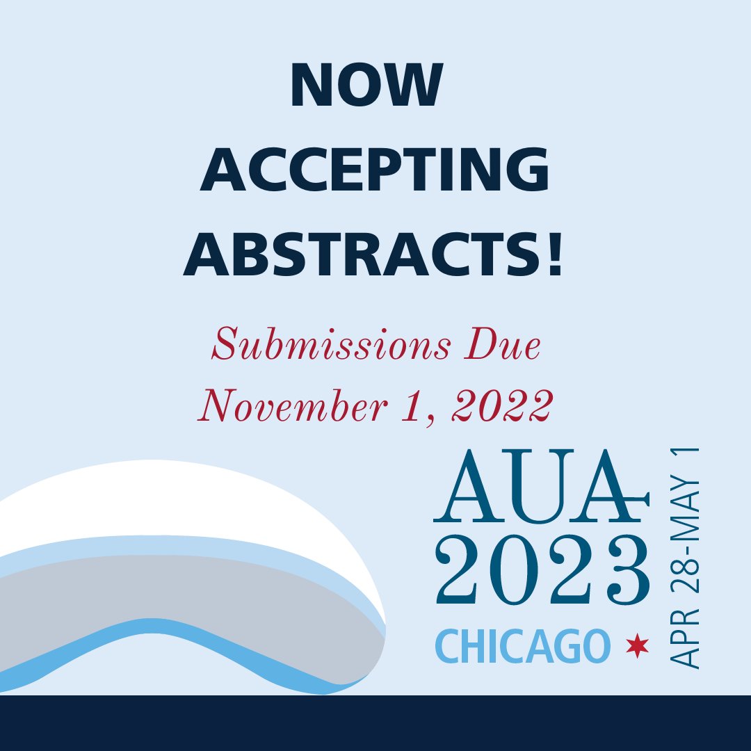 LAST CALL! 📢 If you've ever wanted to be part of the world's foremost meeting in urology, this is your chance! The American Urological Association is still accepting abstract submissions for #AUA23. Deadline is EOD November 1st, 2022. Submit today! 🔗 bit.ly/3EbRrN8