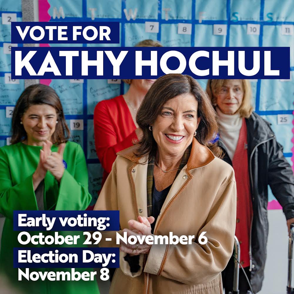 New York has a big election coming up on November 8th. I’m voting for @KathyHochul a champion for abortion access, gun safety, and equality Her opponent, Lee Zeldin, is Trump 2.0. Donate to her campaign here: secure.actblue.com/donate/kh-ptnr…