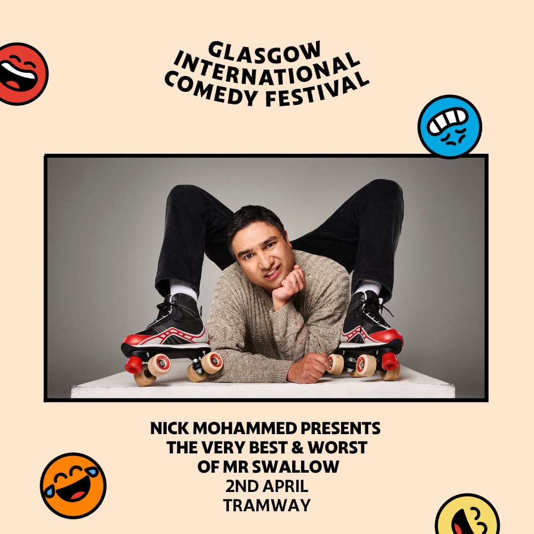 🚨🚨 ON SALE NOW! 🚨🚨Double Emmy award-nominee and star of Ted Lasso @nickmohammed brings his critically acclaimed alter ego @MrSwallow to #GICF23 on 2nd April at @GlasgowTramway as part of his first UK tour! glasgowcomedyfestival.com/events/nick-mo…