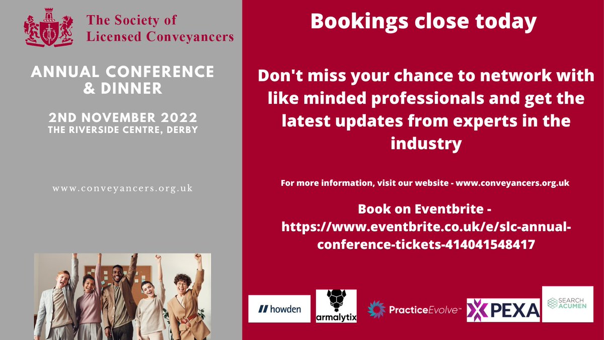 Last chance to book for <a href="/slc_the/">The SLC</a> Conference in Derby on 2nd November #conveyancers #propertylawyers #slcconf22