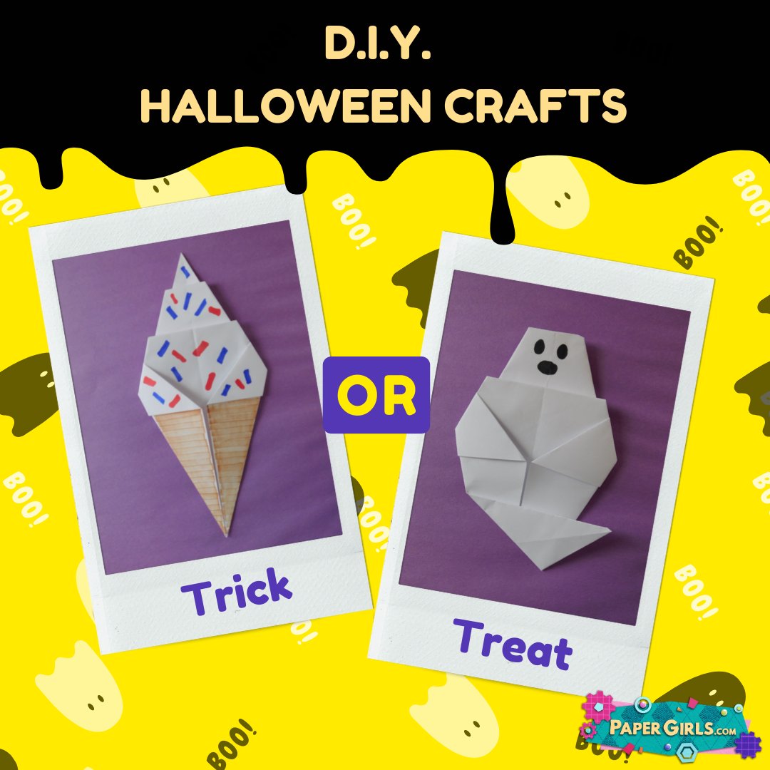 PaperGirlsTV's tweet photo. Looking for a candy free #Halloween treat? Turn our #origami ice cream into #spooky ghosts to pass out! 

👻Find the directions here: https://t.co/I7xdd9JSz8 

#Papergirlstv #papergirls #papergirlsshow #PGTV #halloweenfun #trickortreat #spookyszn #origamicrafts #paperfolding https://t.co/7bpmhlkakT