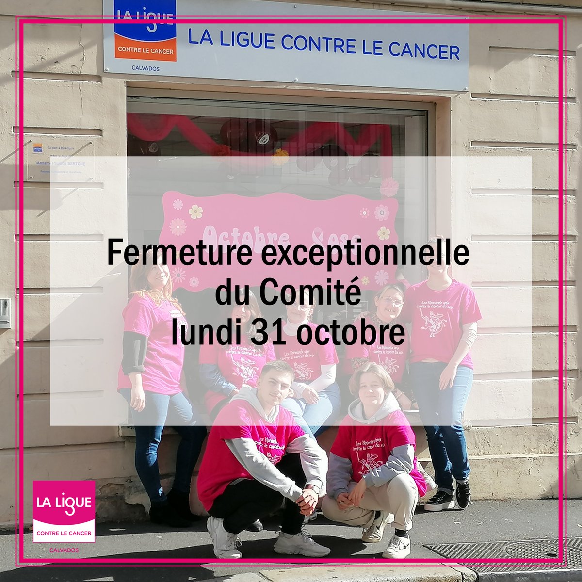 LigueCancer14's tweet photo. [Fermeture exceptionnelle]
Le Comité sera exceptionnellement fermé lundi 31 octobre.
Nous vous accueillerons avec plaisir dès 9h mercredi 2 novembre https://t.co/WUJFqu3JBU