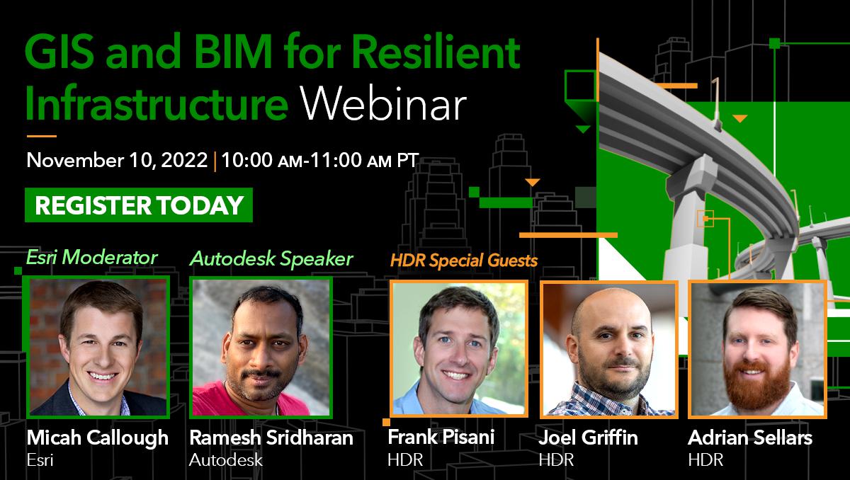 Modernizing aging infrastructure is top of mind across the globe. <a href="/Esri/">Esri</a>, <a href="/Autodesk/">Autodesk</a> and <a href="/HDR_Inc/">HDR</a> will host a showcase of innovative transportation projects with resiliency and integrated #GIS and #BIM as top priorities. ow.ly/A6Nn104akeu