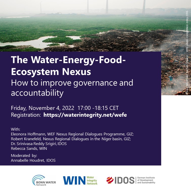 When facing climate crisis, water insecurity, & resource constraints, bringing together stakeholders in cross-sectoral initiatives like WEFE nexus projects is crucial, but not without its challenges. Let's discuss governance & accountability! Register: waterintegrity.net/wefe