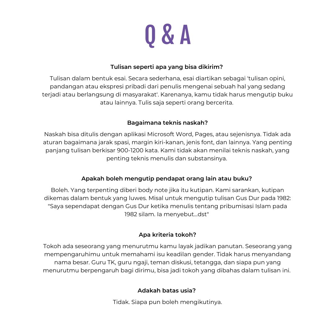 Lomba Menulis Esai "Bertemu Ulama Perempuan", masih 2 hari lagi untuk submit esai terbaik kamu! Baca Q n A ya! 🙆‍♀️🙆‍♀️🙆‍♀️