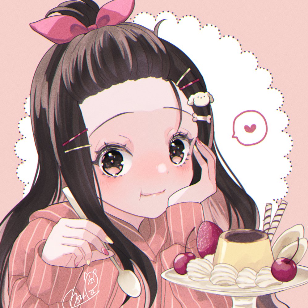 1girl pancake solo bow food heart red eyes  illustration images