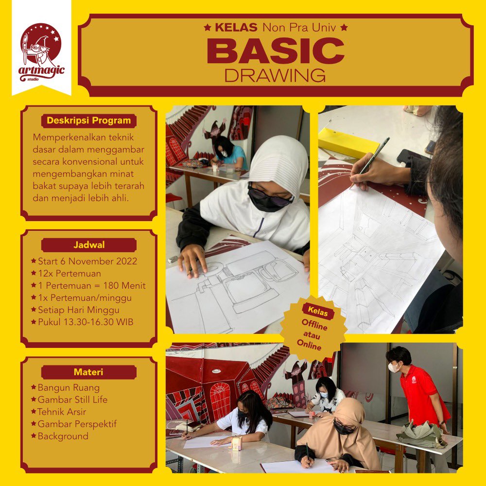 studio_artmagic's tweet photo. Gak pede dengan hasil gambarmu? Artinya kamu perlu tahu tekniknya dulu. 
Yuk belajar menggambar mulai dasar / basic bersama kami untuk segala usia.
Info lebih detail langsung aja DM / Whatsapp ke 081-2323-01422

#lesgambar #kursusgambar
#belajargambar #basicdrawing #gambardasar https://t.co/wDEDRxvrJ0