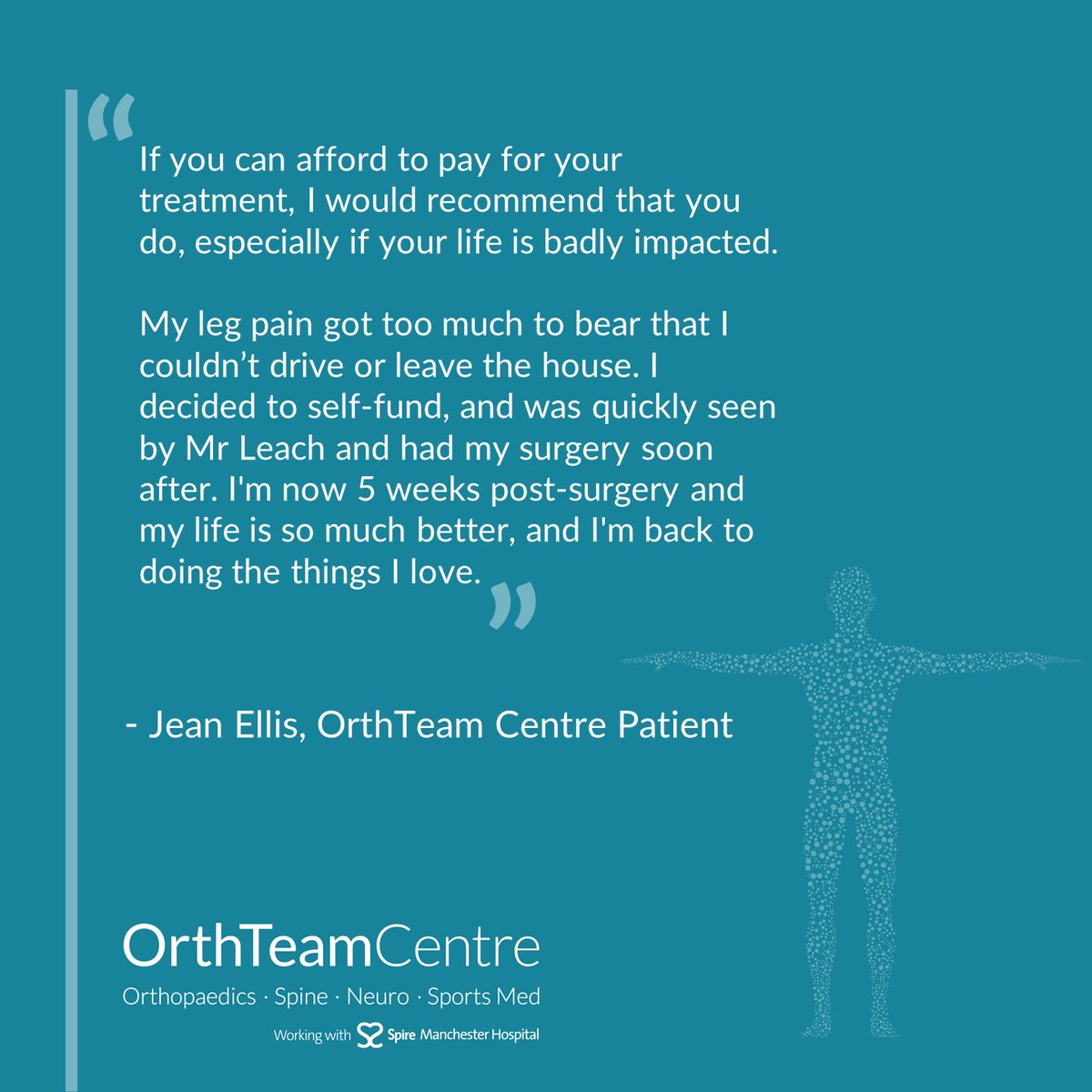 OrthT's tweet photo. Happy patient = happy Friday!😀
Jean, a patient of @mrjohnleach choose to pay for treatment as she was in so much pain that she couldn’t leave the house, and wanted to get her life back on track.
Find out how we can help you
⬇️
https://t.co/HBaewGaf1X
#selfpay #msk #didsbury https://t.co/qdS80mewT7