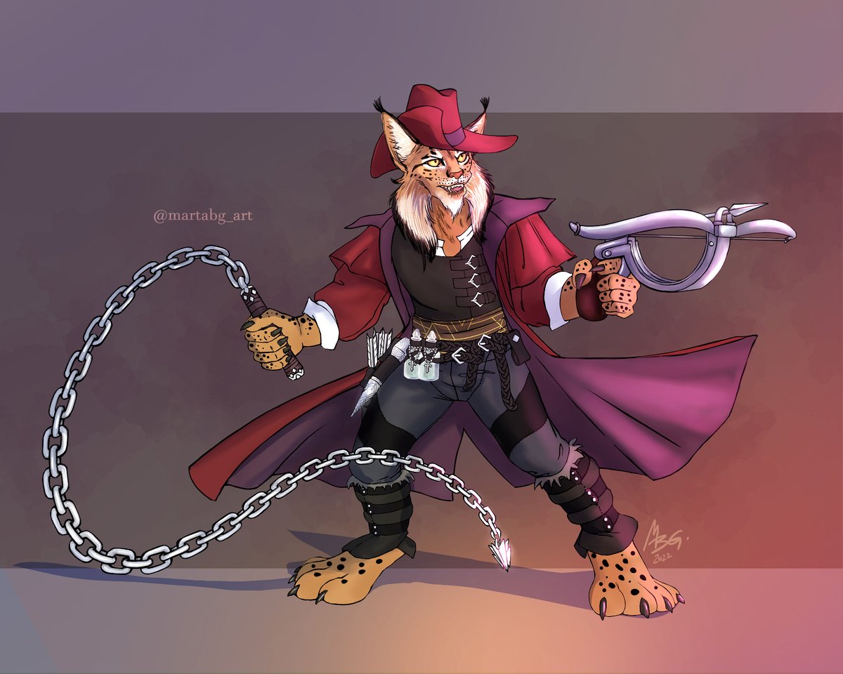 Wanted to do something "spooky" related this month, so here you have my Vampire Hunter Lynx😸🦇/Tenía ganas de hacer algo de temática "spooky" este mes, así que aquí tenéis mi Lince Cazavampiros😸🦇#characterdesign #vampirehunter #iberianlynx #CLIPSTUDIOPAINT #madewithwacom