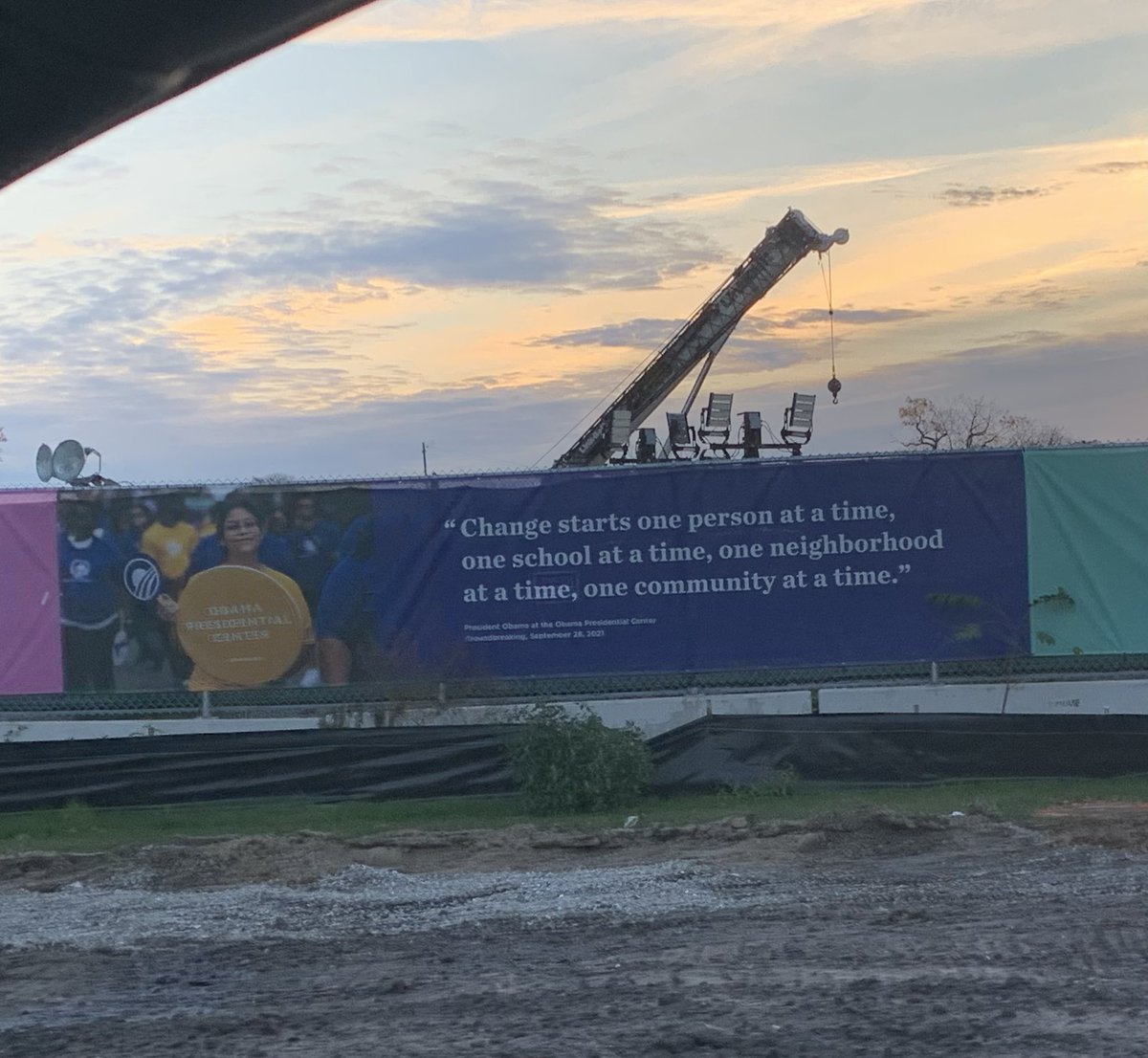 My 2 yr old loves construction trucks so Friday mornings I take him by the @BarackObama presidential center near daycare. He watches the trucks in action. And I appreciate this reminder each week.