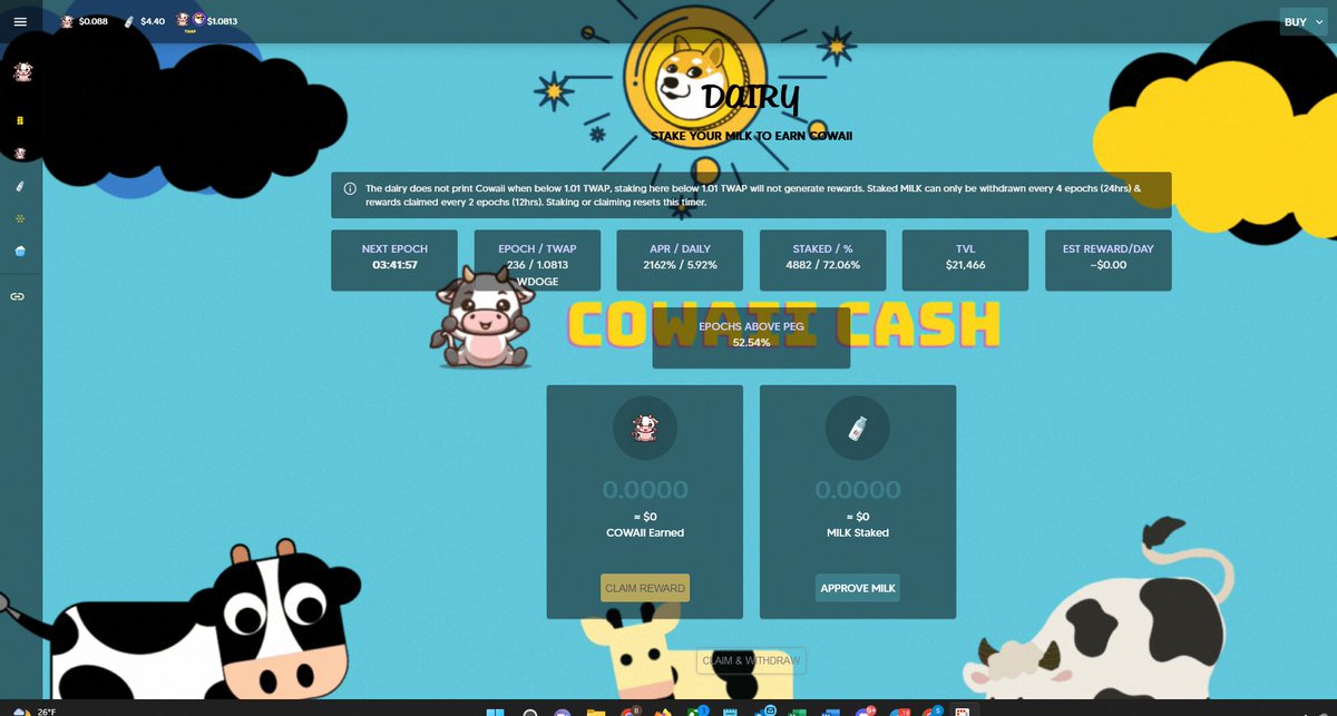 CowaiiTomb's tweet photo. $COWAII $MILK on $DC @DogechainFamily 

TVL about to MOOOOOOOOOOOON!

Well over Peg and printing 6% Daily!

Wake us up Wen TVL is $500K

HUGE Announcement coming soon! LFG

https://t.co/Vo83ulIq4L

#Dogechainfamily #DOGEUSDT @DogechainBridge @Yodeswap https://t.co/CPvv6ElyW5