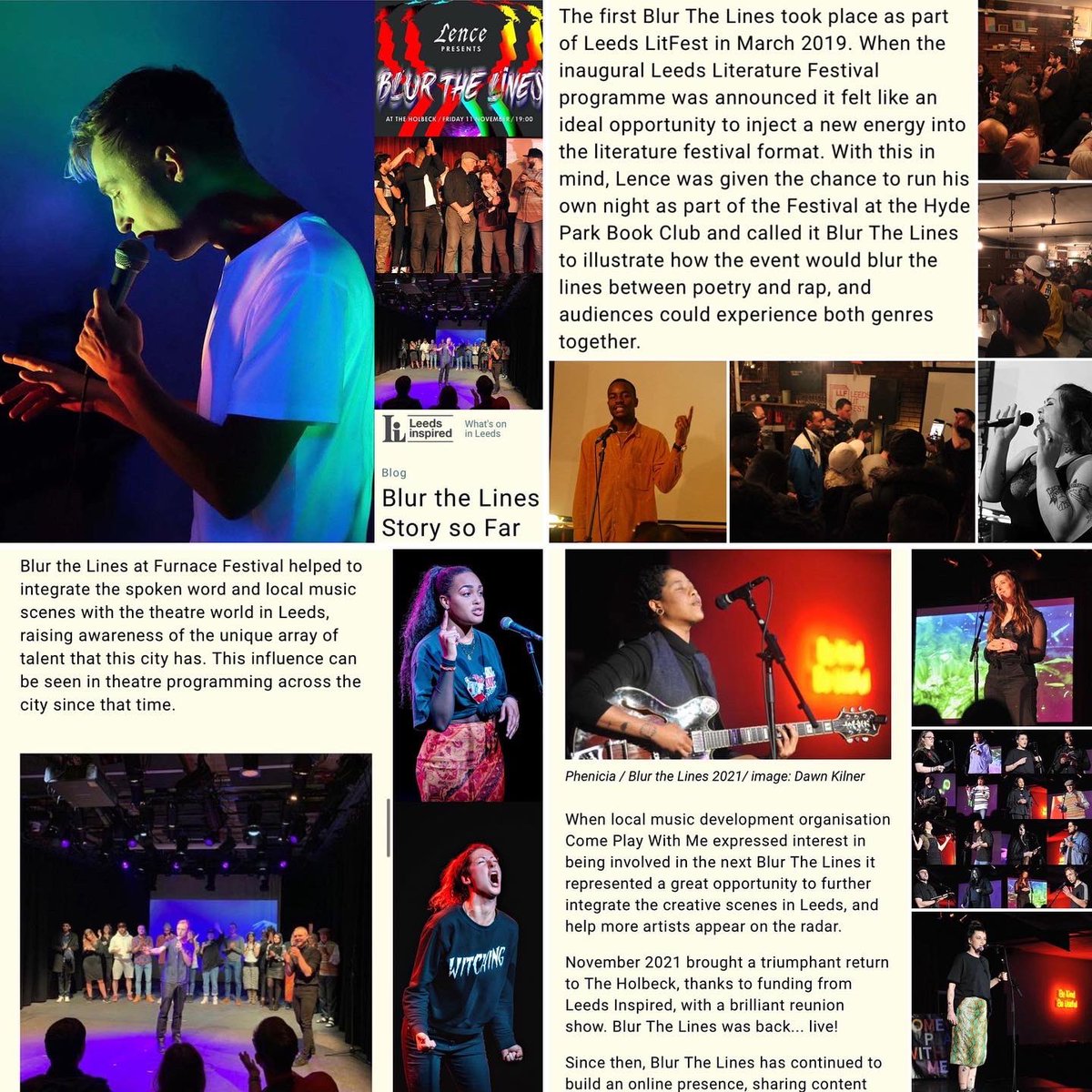 Here’s a collage of the recent blog about @BlurtheLines_ detailing the story behind the event. It’s available to read on the @LeedsInspired website here! leedsinspired.co.uk/blog/blur-line… Tickets for the next show on November 11th at The Holbeck are here - blurthelines.co.uk/tickets/