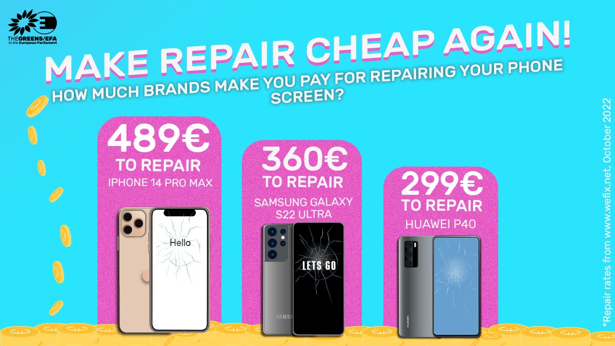 Companies have made repairing devices difficult & expensive. The consumer & environment pay the price.💸 @EU_Commission is set to launch a #RepairScore, but it's missing something crucial: the price of spare parts… 📝 Ask @EU_Commission to include it: greens.eu/3Nq5BgB