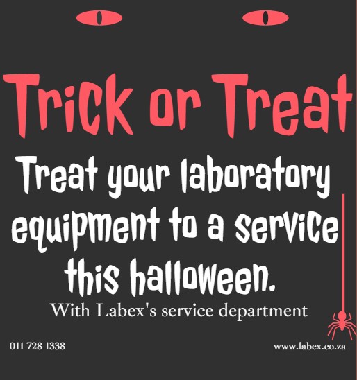 LabexLtd's tweet image. Keep your equipment cobweb free this Halloween, by treating your laboratory euipment to a service. 

Labex&apos;s service depatment is here for you ths halloween. To find out how we can assist you contact us on 011 728 1338 or send us an email to service@labex.co.za