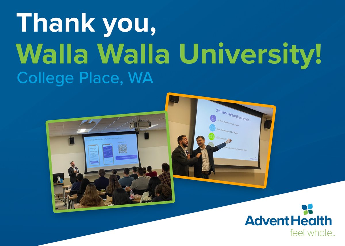 AdventHealth Careers (@greaterasawhole) on Twitter photo AdventHealth would like to thank <a href="/WallaUniversity/">Walla Walla University</a> for the hospitality they showed to our recruitment team during their visit this past week! Thank you for partnering with us to provide your students with an in-depth look at healthcare opportunities at AdventHealth. 🙏 AdventHealth would like to thank <a href="/WallaUniversity/">Walla Walla University</a> for the hospitality they showed to our recruitment team during their visit this past week! Thank you for partnering with us to provide your students with an in-depth look at healthcare opportunities at AdventHealth. 🙏