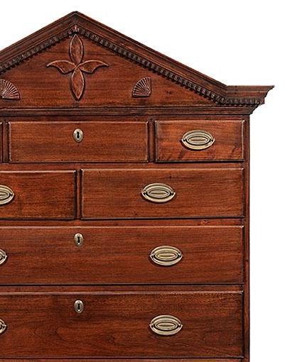 AntiquesMag's tweet photo. This cabinet is the work of Quaker cabinetmaker Henry Macy. Scroll to see the delicate applied flower and fan designs along the peaked pediment.

Henry Macy, Chest on frame, Walnut, poplar, c. 1800.
#MESDA #AntiqueOfTheDay #QuakerFurniture #NorthCarolinaAntiques #AntiqueFurniture https://t.co/2c4uzi9Oi3