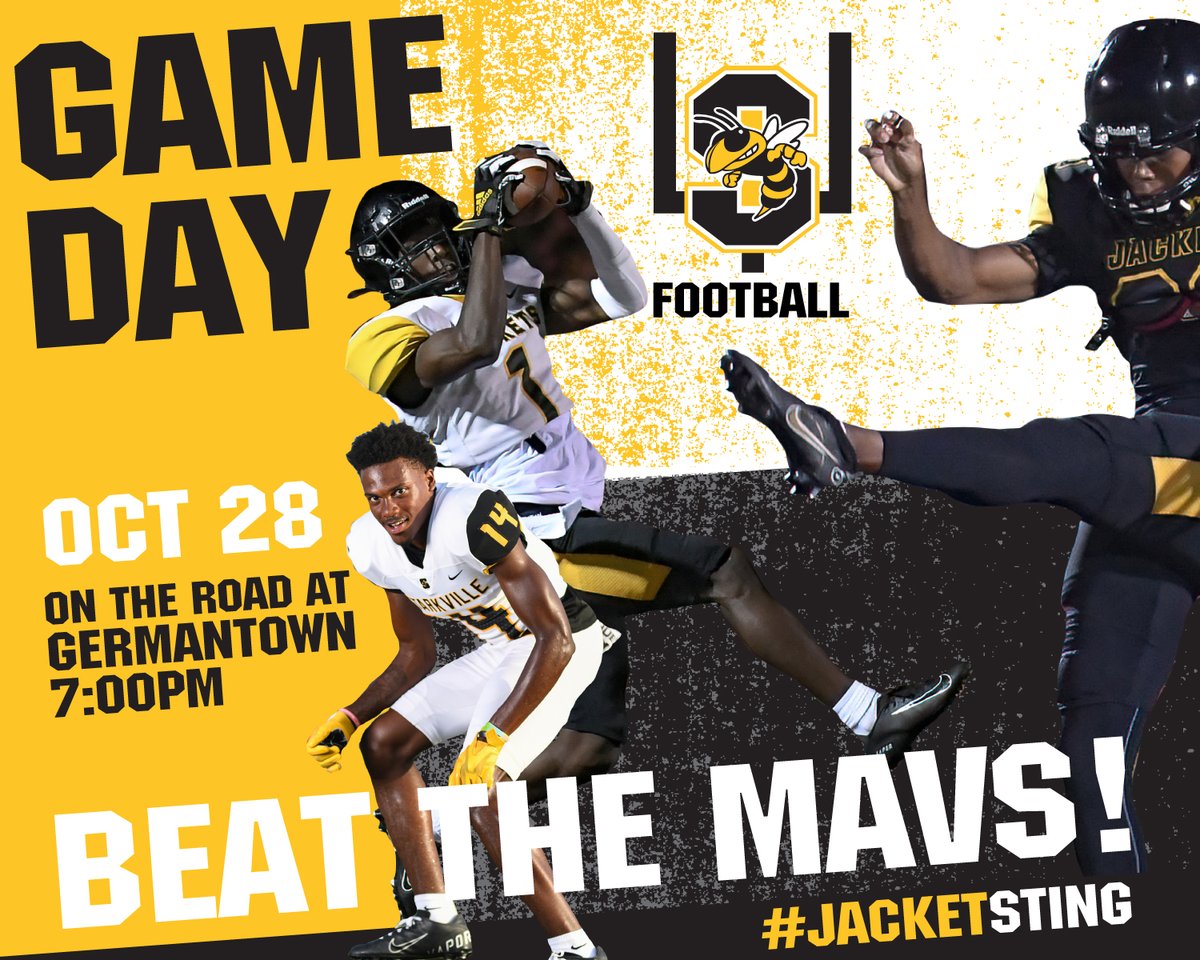 STKJackets's tweet photo. GAMEDAY! The Jackets are on the road to face Germantown High School.
SHS at Germantown
Kickoff: 7:00pm
Live Stream: https://t.co/ZTfbLP36Eg
#JacketSting #FlyFastStingHard https://t.co/Ol8hmBPICx