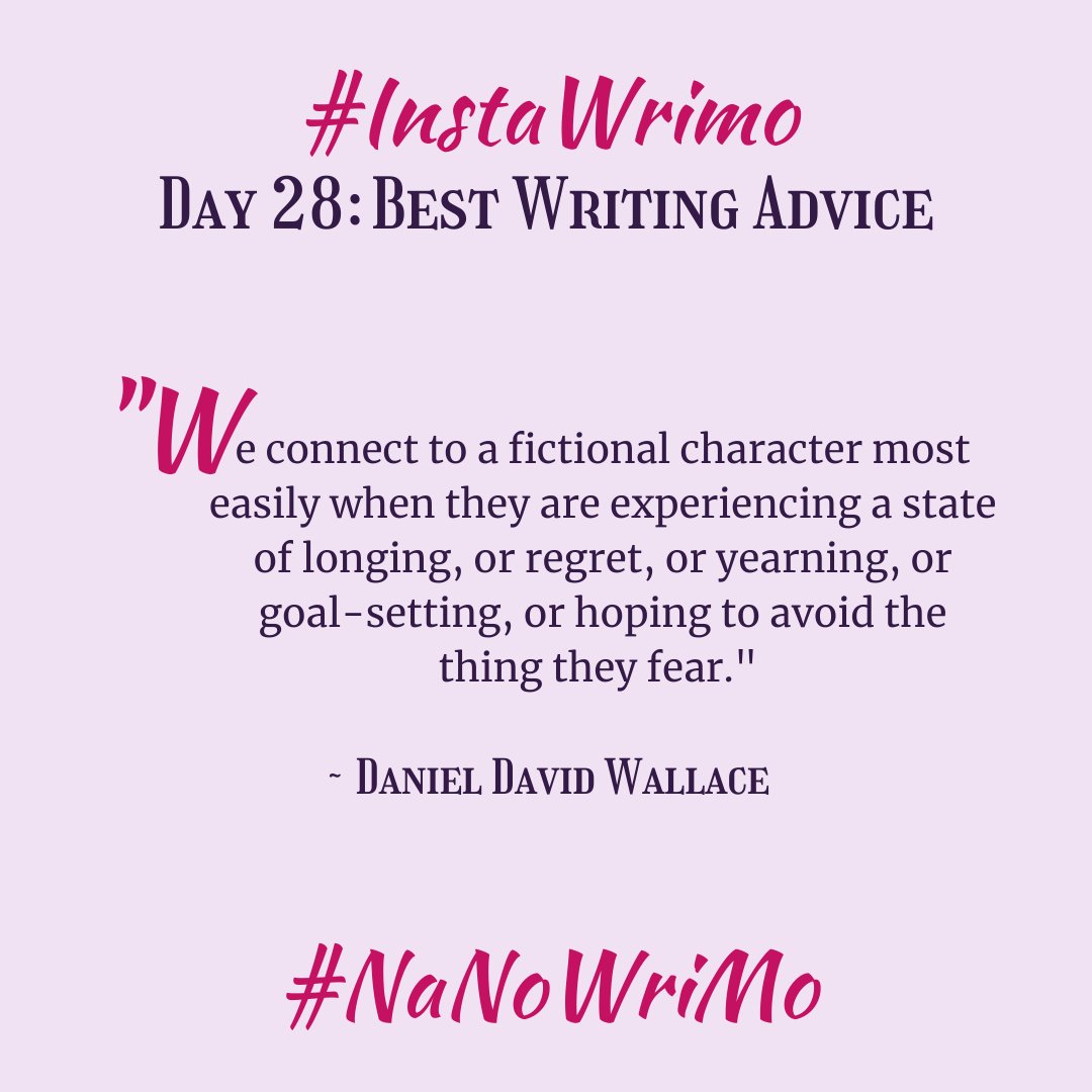 EffyJRoan's tweet photo. Day 28 of #InstaWrimo @NaNoWriMo #NaNoWriMo

Best writing advice

@writingdaniel

This quote really hit me when I read it. I think we all want to make our characters more real, more sympathetic, more unforgettable. I like to absorb any information I can in that regard. https://t.co/f6N70beHOs