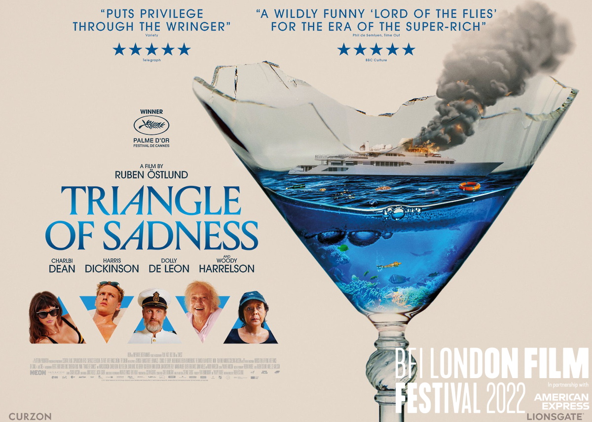 Ruben Östlund triumphantly eats the rich and hilariously tries to drown them in vomit-inducing vortex of black comedy satire and social commentary 'Triangle of Sadness', out today in UK cinemas. Check out our #LFF review and don't miss it. filmphonic.com/2022/10/triang…