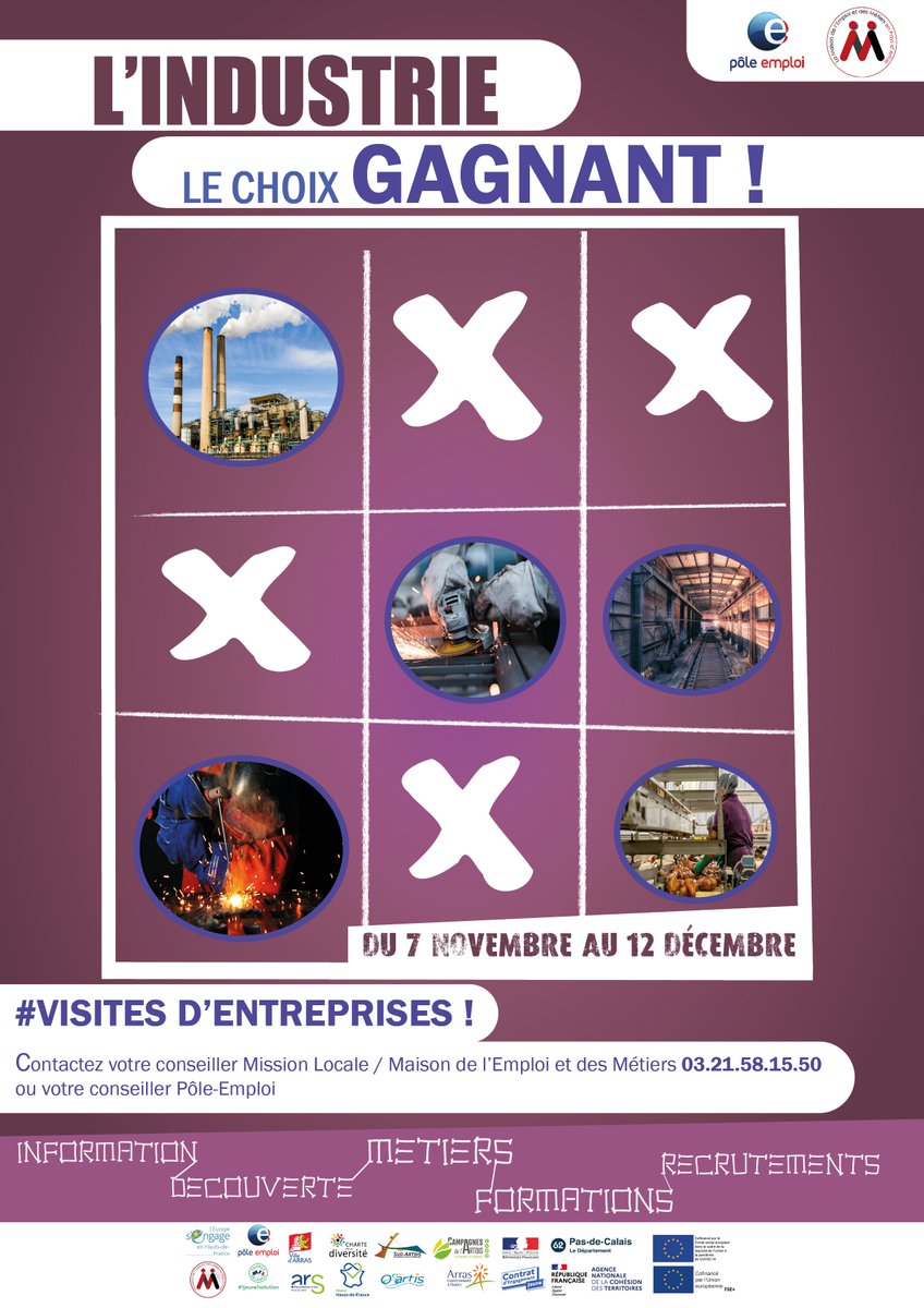 #savethedate 
Osez l'industrie ! 
plus d'infos / lieux 
prenez contact avec votre conseiller 
#industrie #arras @poleemploi_HDF 
👇